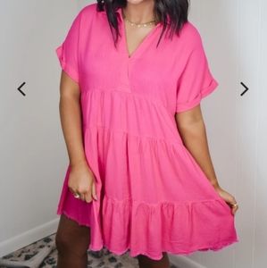 Hot Pink Linen Summer Dress